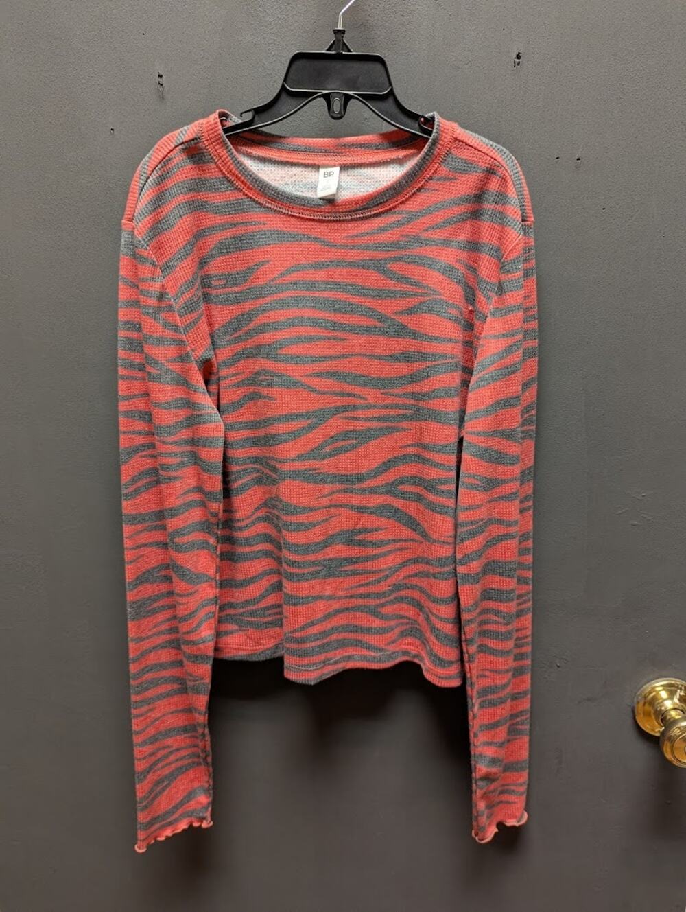BP. size Small womens thermal top shirt red black animal print long sleeve NEW